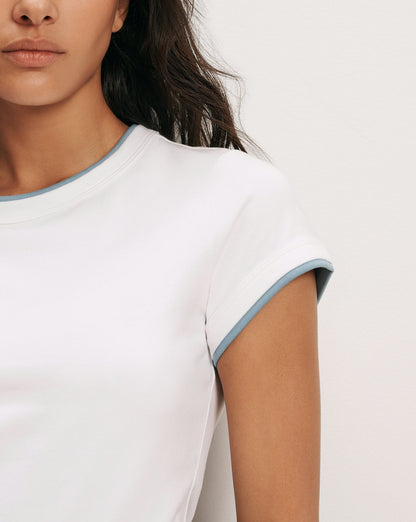 Veronica Beard | Devin Crewneck T-Shirt in White/Blue River White/Blue River