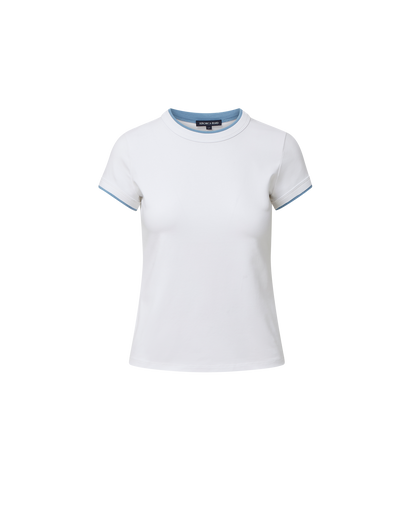 Veronica Beard | Devin Crewneck T-Shirt in White/Blue River White/Blue River