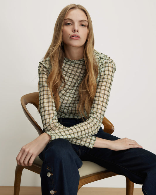 Veronica Beard | Nuvina Plaid Long-Sleeve Top in Loden Multi Loden Multi