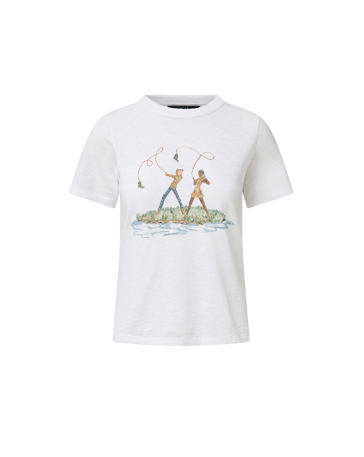 Veronica Beard | Carla Crewneck T-Shirt in White Fly Fishing Print Multi/Fg Fisher Girl