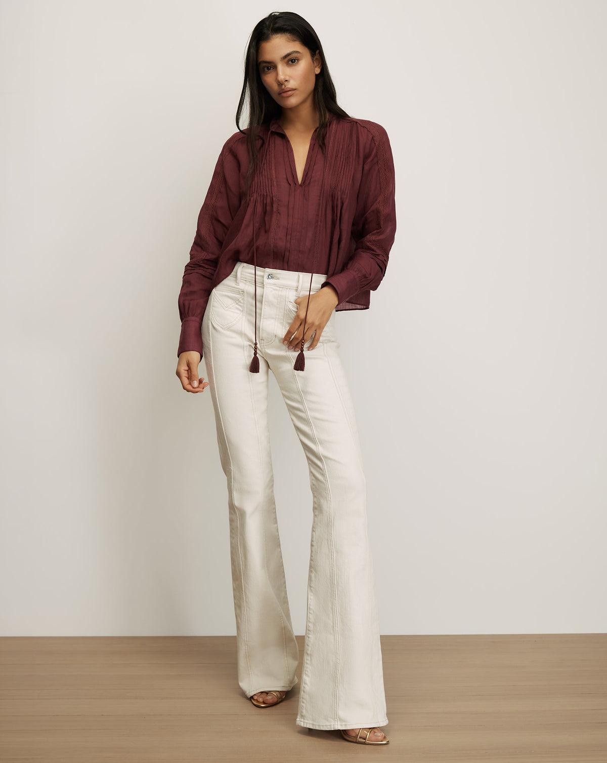 Veronica Beard | Sawyer Self-Tie Blouse in Burgundy Raisin Raisin