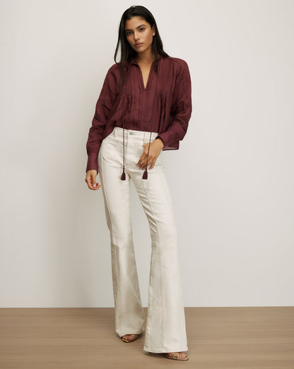 Veronica Beard | Sawyer Self-Tie Blouse in Burgundy Raisin Raisin