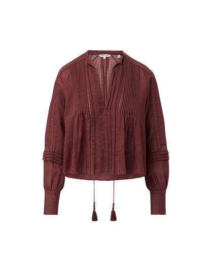 Veronica Beard | Sawyer Self-Tie Blouse in Burgundy Raisin Raisin
