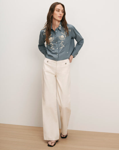 Veronica Beard | Aderes Beaded Button-Down Shirt in Blue Steel Blue Steel