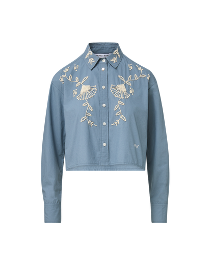 Veronica Beard | Aderes Beaded Button-Down Shirt in Blue Steel Blue Steel