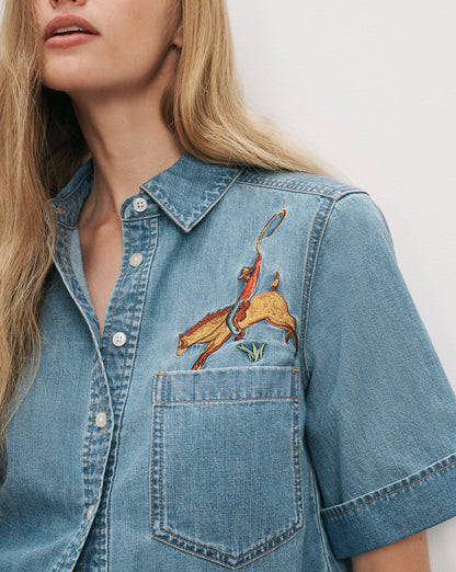 Veronica Beard | Spruce Button-Down Cowboy Shirt in Halo Blue Halo Blue