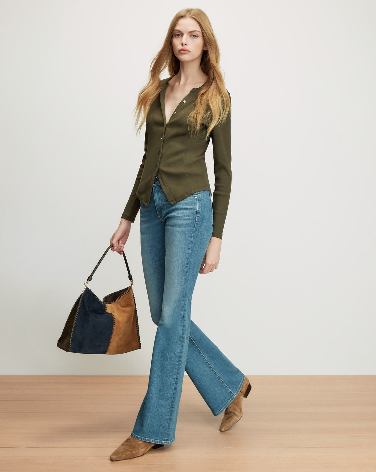 Veronica Beard | Cordis Button-Front T-Shirt in Dark Green Loden Loden