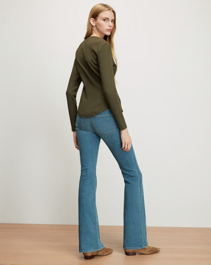 Veronica Beard | Cordis Button-Front T-Shirt in Dark Green Loden Loden