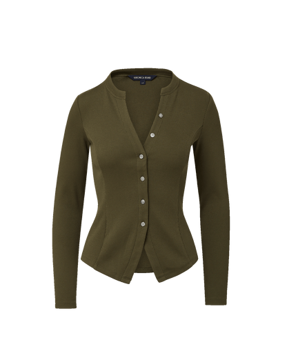 Veronica Beard | Cordis Button-Front T-Shirt in Dark Green Loden Loden