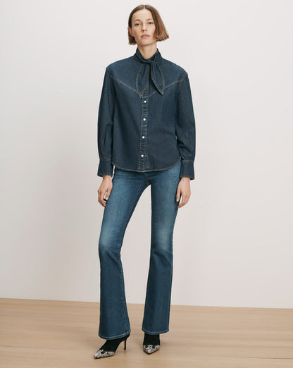 Veronica Beard | Genetta Chambray Button-Down Shirt in Blue Heart Breaker