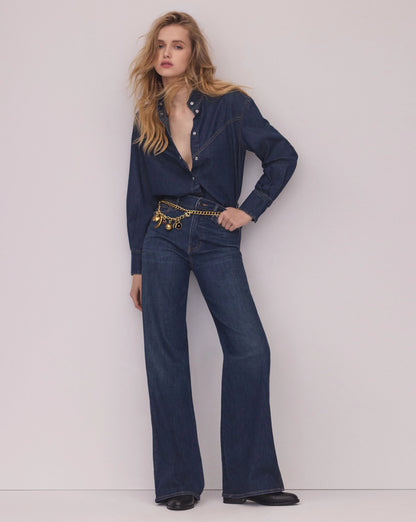 Veronica Beard | Genetta Chambray Button-Down Shirt in Blue Heart Breaker