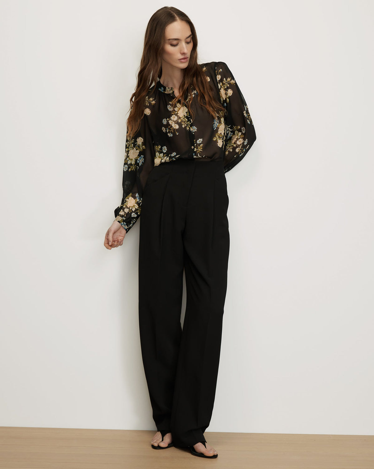 Veronica Beard | Ashlynn Silk Blouse in Black Floral Multi Black Multi