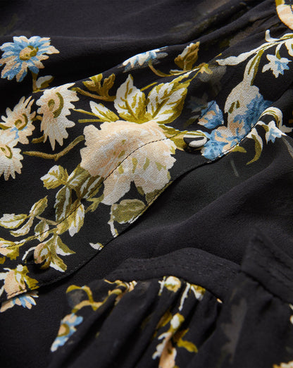 Veronica Beard | Ashlynn Silk Blouse in Black Floral Multi Black Multi