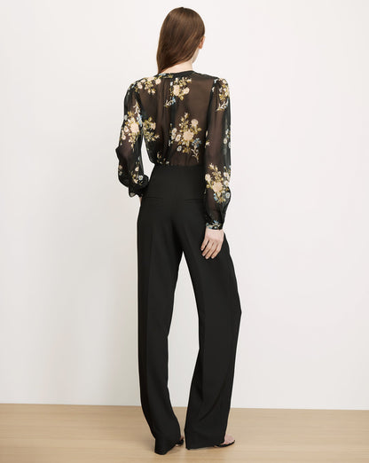 Veronica Beard | Ashlynn Silk Blouse in Black Floral Multi Black Multi