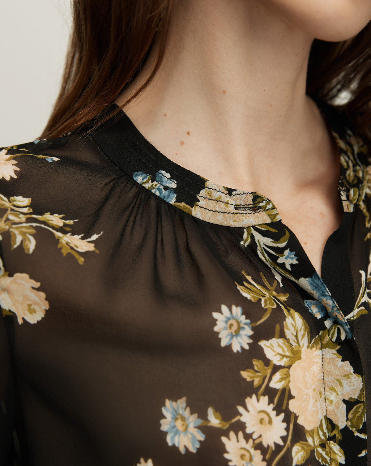 Veronica Beard | Ashlynn Silk Blouse in Black Floral Multi Black Multi