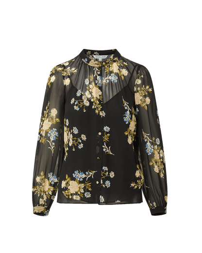 Veronica Beard | Ashlynn Silk Blouse in Black Floral Multi Black Multi