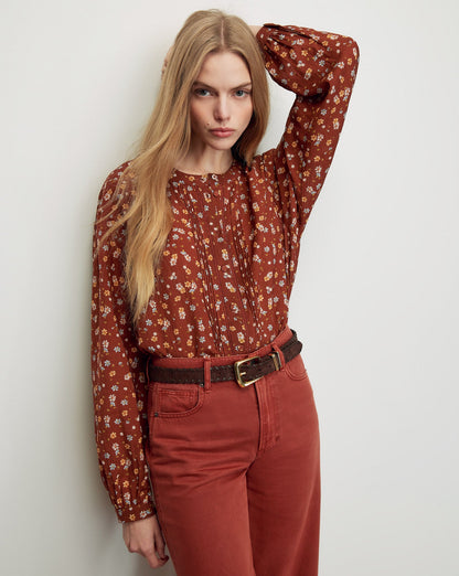 Veronica Beard | Lollie Floral Button-Down Blouse in Rust Multi Rust Multi