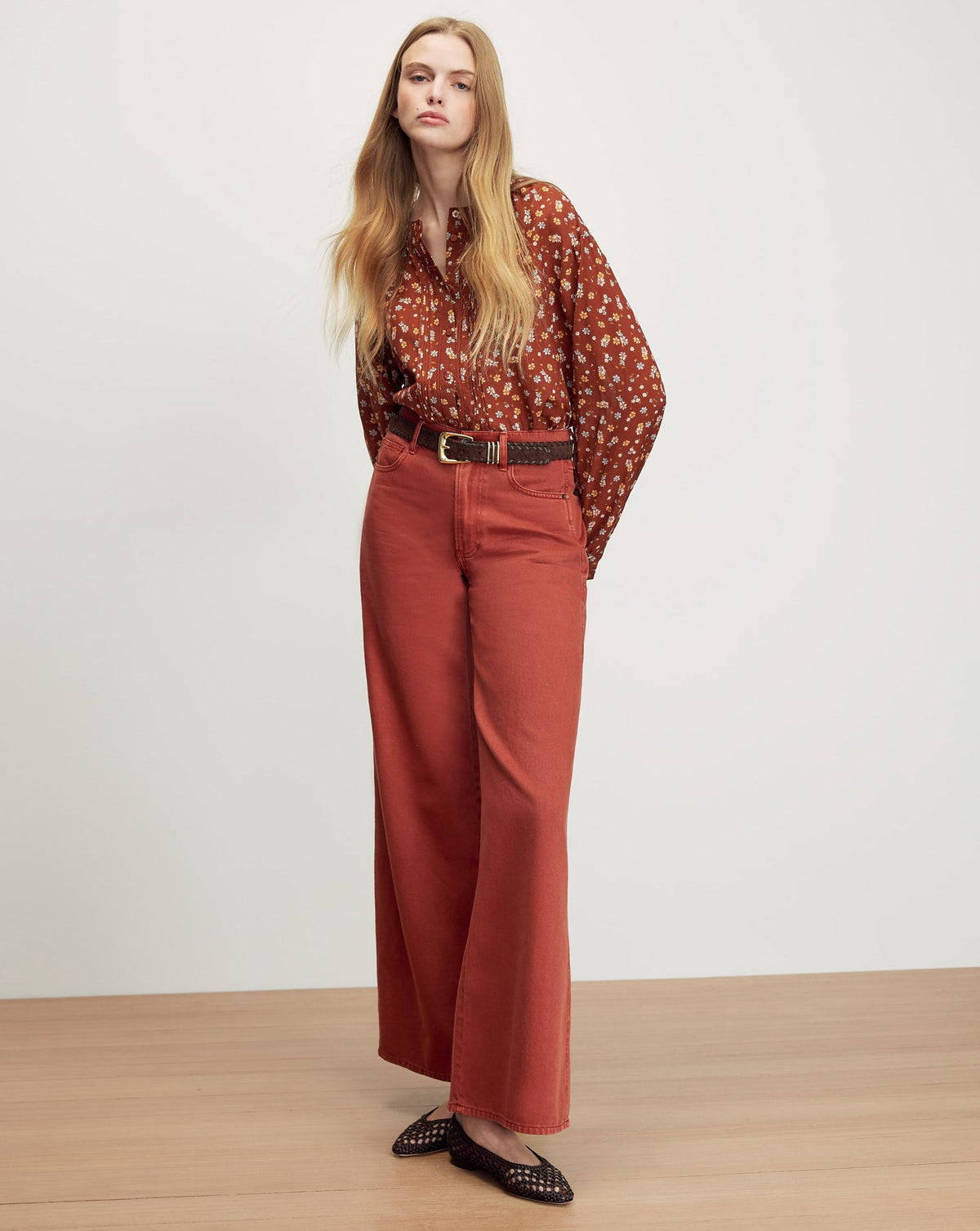 Veronica Beard | Lollie Floral Button-Down Blouse in Rust Multi Rust Multi