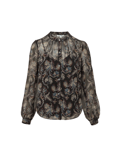 Veronica Beard | Ashlynn Silk Blouse in Black Paisley Black Multi