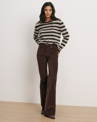 Veronica Beard | Frankie Cashmere Pullover in Dark Brown & White Stripes Espresso/Ivory