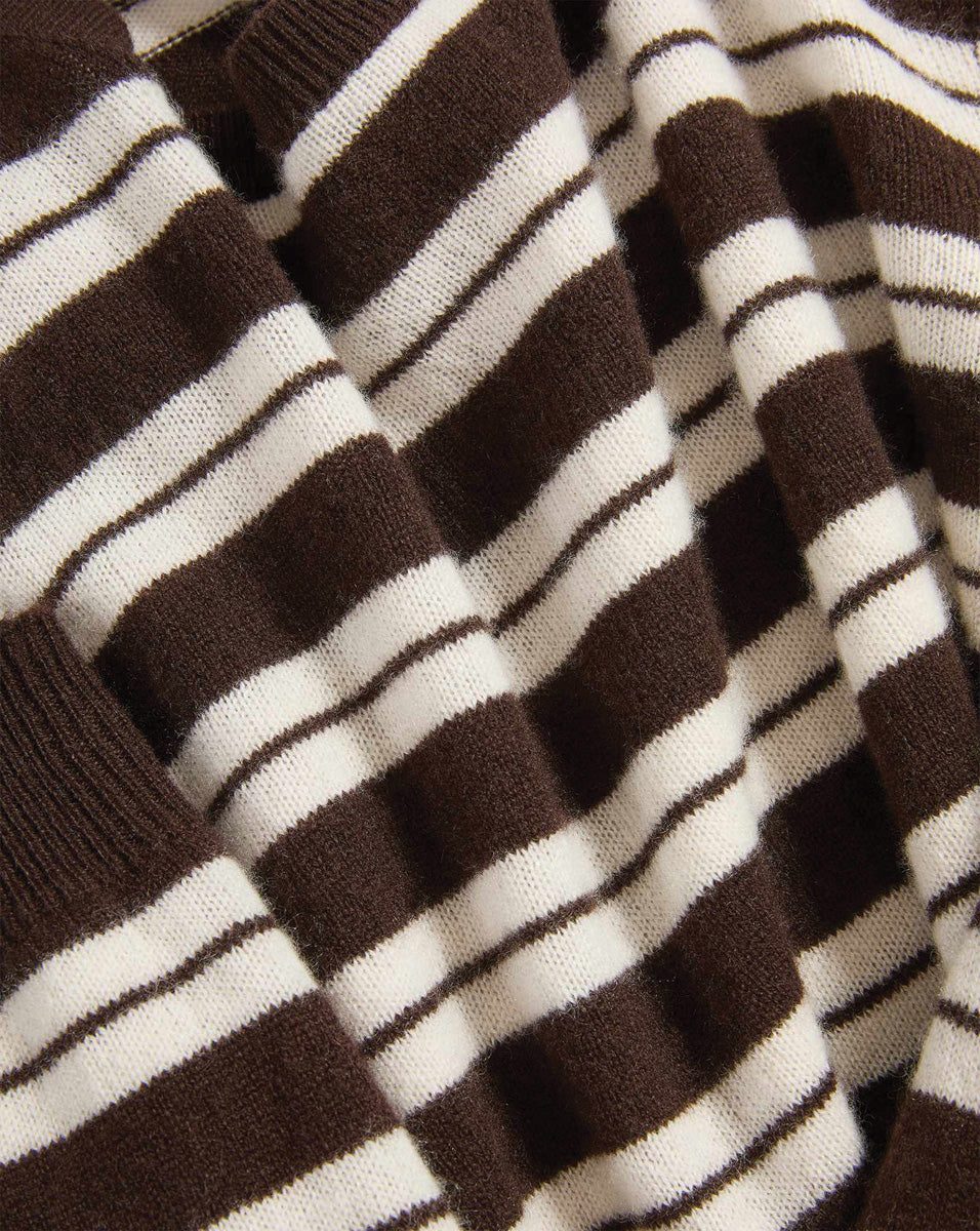 Veronica Beard | Frankie Cashmere Pullover in Dark Brown & White Stripes Espresso/Ivory