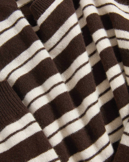 Veronica Beard | Frankie Cashmere Pullover in Dark Brown & White Stripes Espresso/Ivory