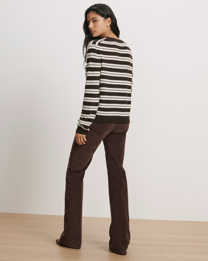 Veronica Beard | Frankie Cashmere Pullover in Dark Brown & White Stripes Espresso/Ivory