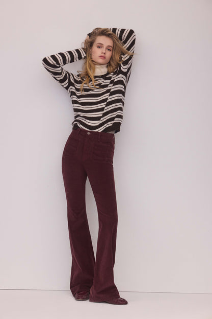 Veronica Beard | Frankie Cashmere Pullover in Dark Brown & White Stripes Espresso/Ivory
