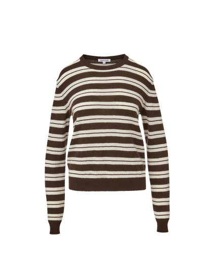 Veronica Beard | Frankie Cashmere Pullover in Dark Brown & White Stripes Espresso/Ivory