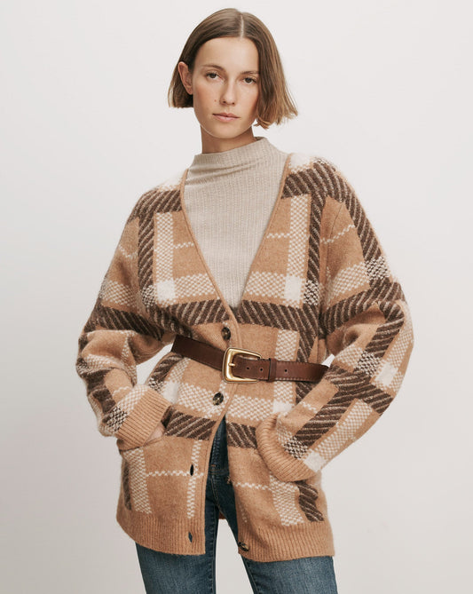 Veronica Beard | Covey Plaid Cardigan in Camel Multi Camel Multi