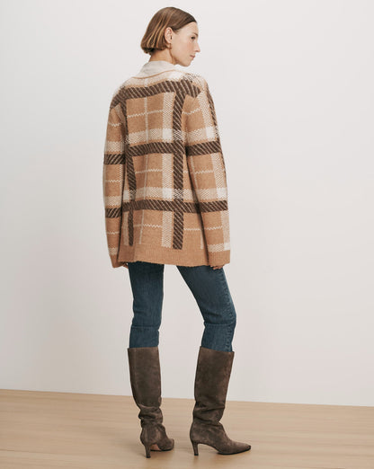 Veronica Beard | Covey Plaid Cardigan in Camel Multi Camel Multi