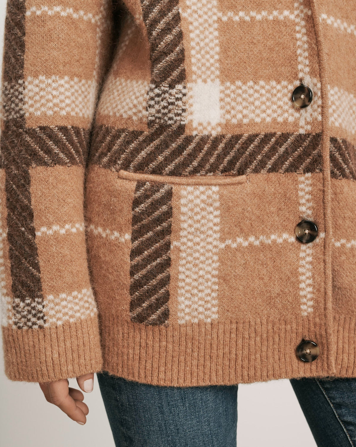 Veronica Beard | Covey Plaid Cardigan in Camel Multi Camel Multi
