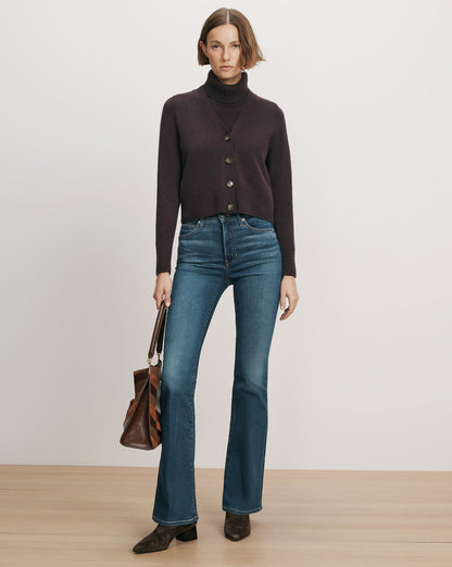 Veronica Beard | Solene Cashmere Cardigan in Dark Purple Dark Eggplant