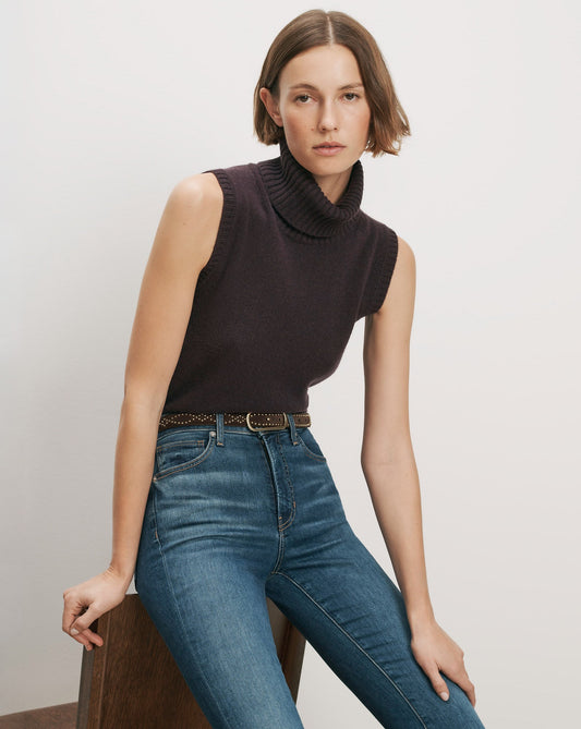 Veronica Beard | Mazzy Cashmere Sleeveless Sweater in Dark Purple Dark Eggplant