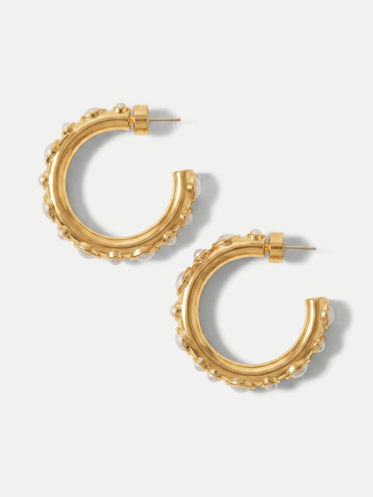 Veronica Beard | Pearl Hoop Earring in Gold/Pearl Gold/Pearl