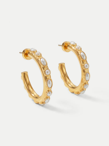 Veronica Beard | Pearl Hoop Earring in Gold/Pearl Gold/Pearl