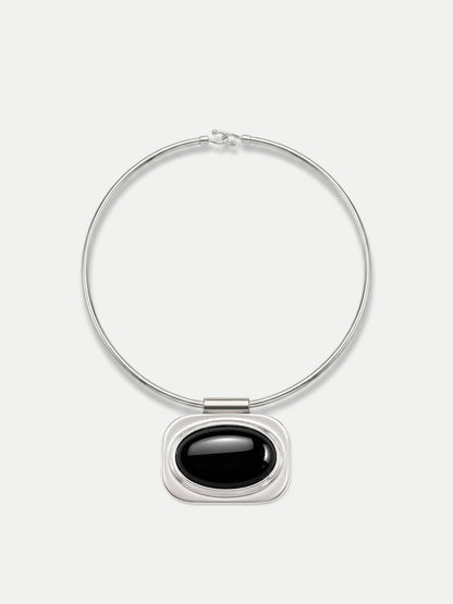 Veronica Beard | Onyx Cabochon Collar Necklace in Silver/Black Silver/Black