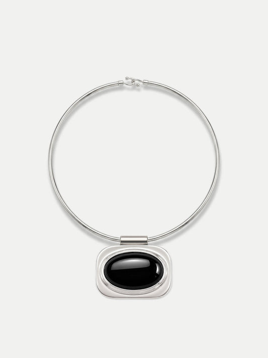 Veronica Beard | Onyx Cabochon Collar Necklace in Silver/Black Silver/Black