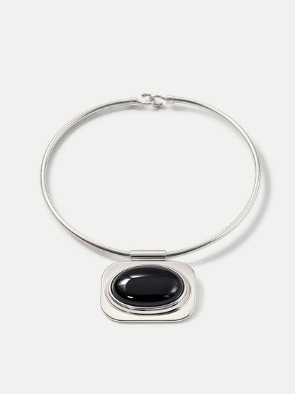 Veronica Beard | Onyx Cabochon Collar Necklace in Silver/Black Silver/Black