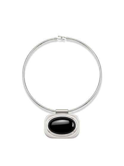Veronica Beard | Onyx Cabochon Collar Necklace in Silver/Black Silver/Black