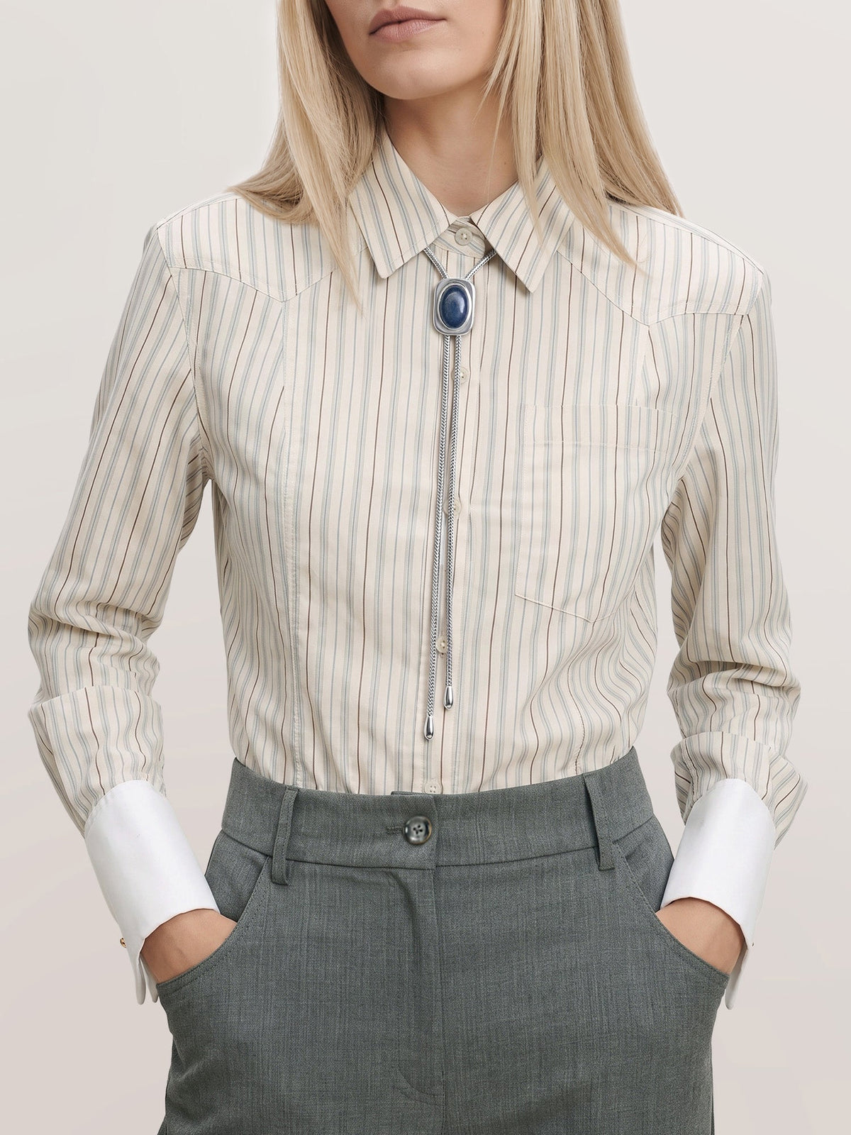 Veronica Beard | Lapis Cabochon Bolo in Silver/Navy Silver/Navy