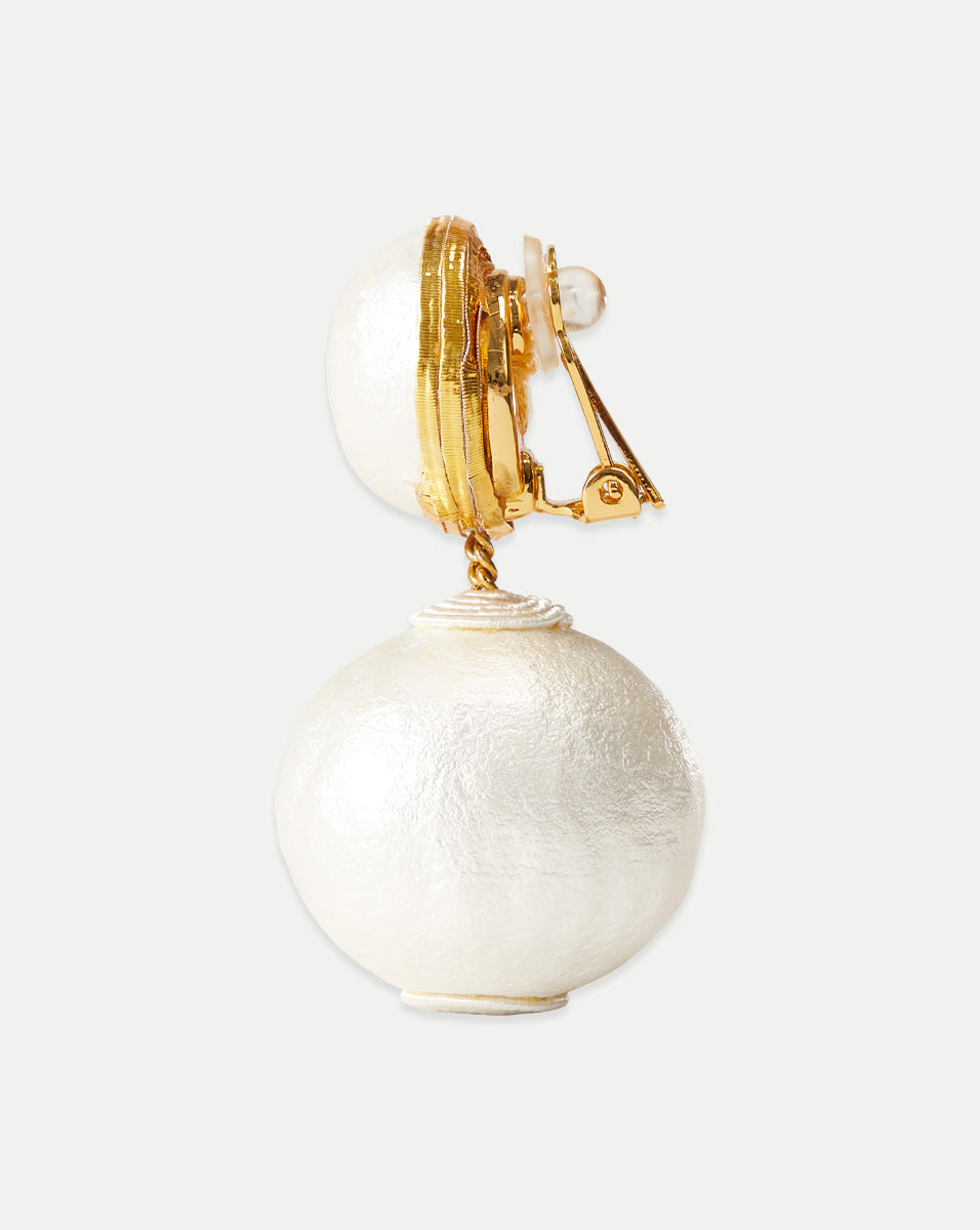 Veronica Beard | Pearl 2 Drop Earring | Clip Backing in White White