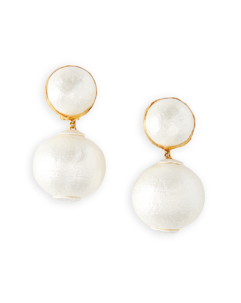 Veronica Beard | Pearl 2 Drop Earring | Clip Backing in White White
