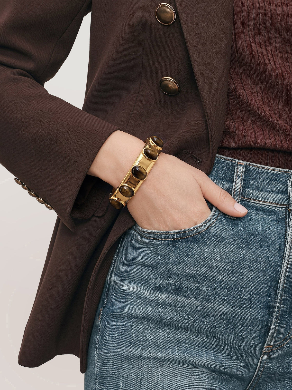 Veronica Beard | Tiger’s Eye Cabochon Bangle in Gold/Brown Gold/Brown