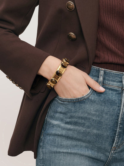 Veronica Beard | Tiger’s Eye Cabochon Bangle in Gold/Brown Gold/Brown