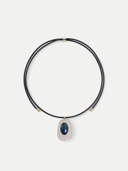 Veronica Beard | Black Leather Pendant Necklace in Black/White White/Blue