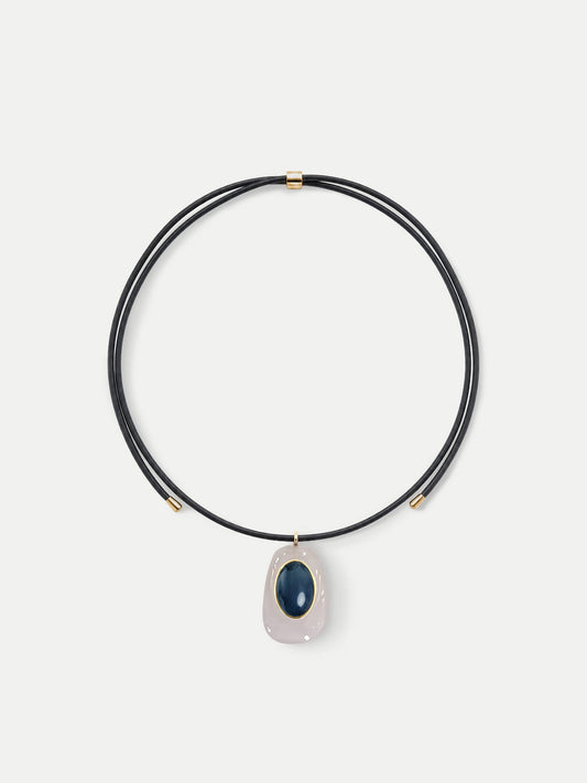 Veronica Beard | Black Leather Pendant Necklace in Black/White White/Blue