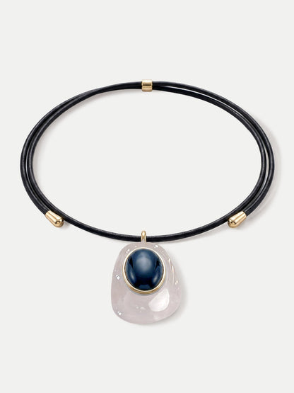 Veronica Beard | Black Leather Pendant Necklace in Black/White White/Blue