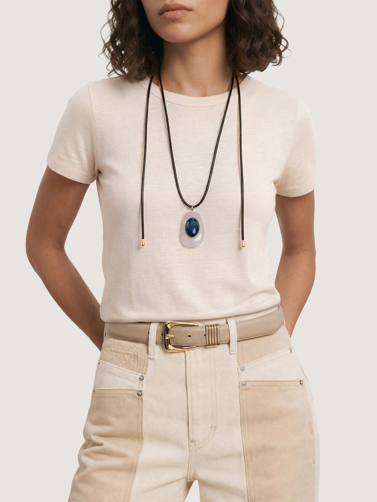 Veronica Beard | Black Leather Pendant Necklace in Black/White White/Blue