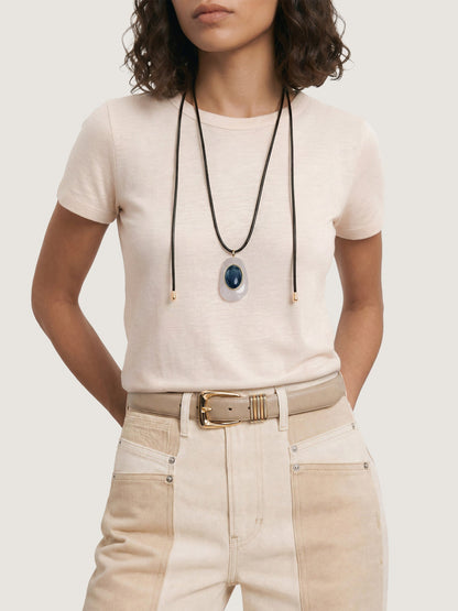 Veronica Beard | Black Leather Pendant Necklace in Black/White White/Blue